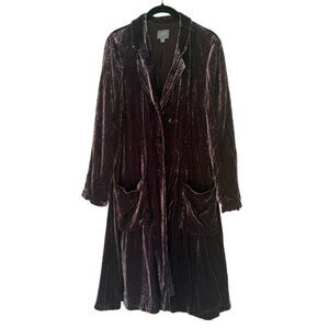 J. Jill Crushed Velvet Long Coat Jacket Plum Brown Size Small